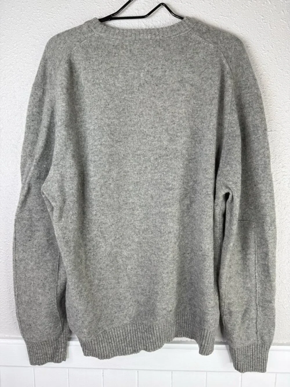 Fisherman Out Of Ireland Sweater Men XXL Gray Flecked Lambswool Knit Elbow Patch